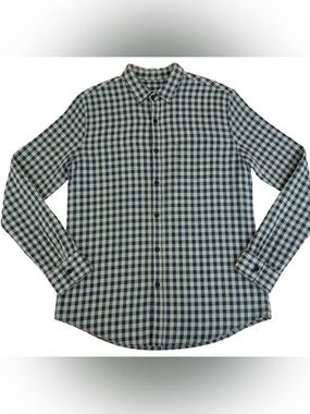 Orvis Active Fit Gingham Button Up Shirt Mens Large Blue Green Long Sleeve Plaid